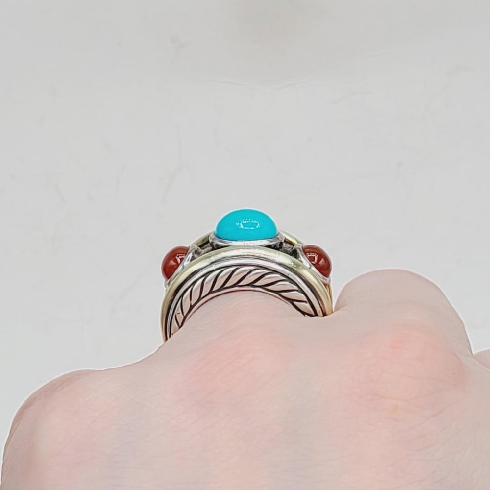 David Yurman Renaissance Ring With Turquoise Carnelian And Gold - Picture 10 of 12